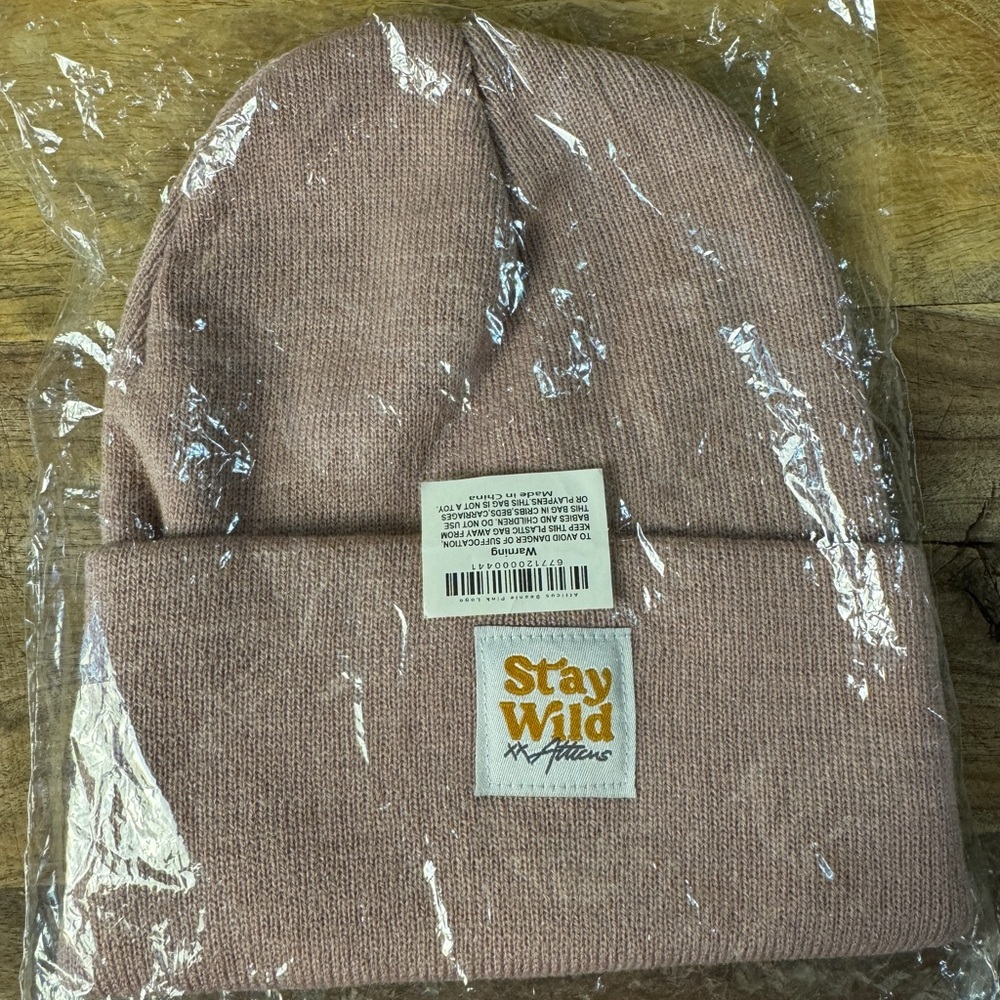 Pink Beanie with 'Stay Wild' Patch - Picture 3 of 8